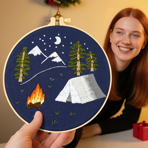 Image of Crafmanoe Christmas Embroidery Kits for Beginners Adults, Hand Embroidery Starter Kits, Christmas Cross Stitch Kits for Beginners Craft Kits for Adults Women, Embroidery Hoops, Thread & Video Tutorial