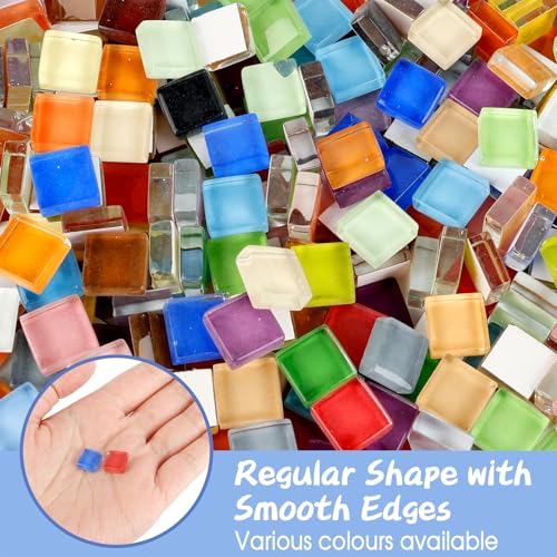 500g Bunte Kristall Mosaik Fliesen, 1 x 1cm Quadratische Mosaiksteine, Glasmosaik Bastelset, Mini Mosaik Fliesen für DIY Kunsthandwerk, Heim Deko, Fotorahmen, Blumentöpfe (Farbmischung)