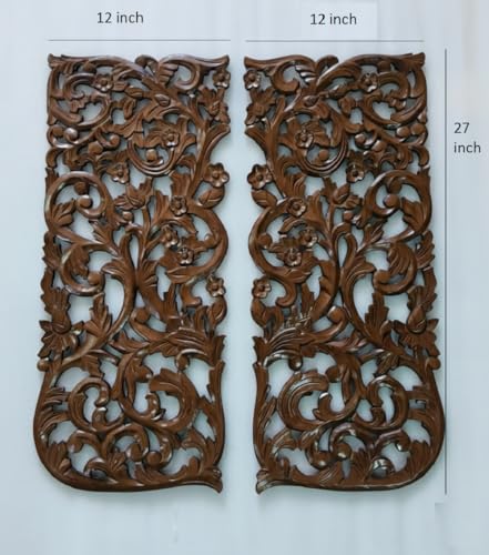 Image of VAS Collection Home Floral MDF Wall Decoration Panel, Wall Decoration Hanging, Wood Carving Wall Decoration Panel for Living Room, Bedroom, Hallway, Office (12 inch Inch X 27 inch Inch (Walnut)