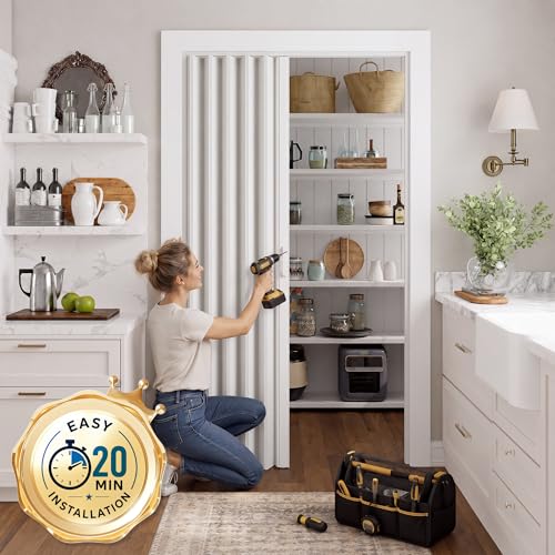 Image of SmartStandard 32 inch x 80 inch Accordion Doors Interior, Double Walled, White Ash