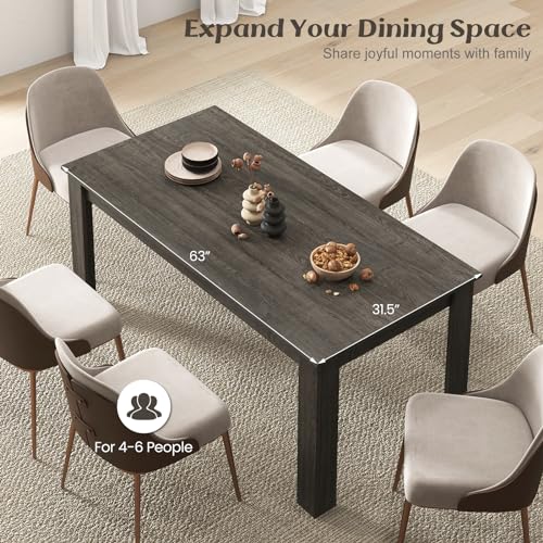 Image of Giantex Dining Table, 63 inch L x 31.5 inch W x 30 inch H Large Farmhouse Center Table with 330LBS Capacity, Kitchen Table for Living Room, Home Office, Dinette, Dinner, Dining Room, Restaurant, Grey