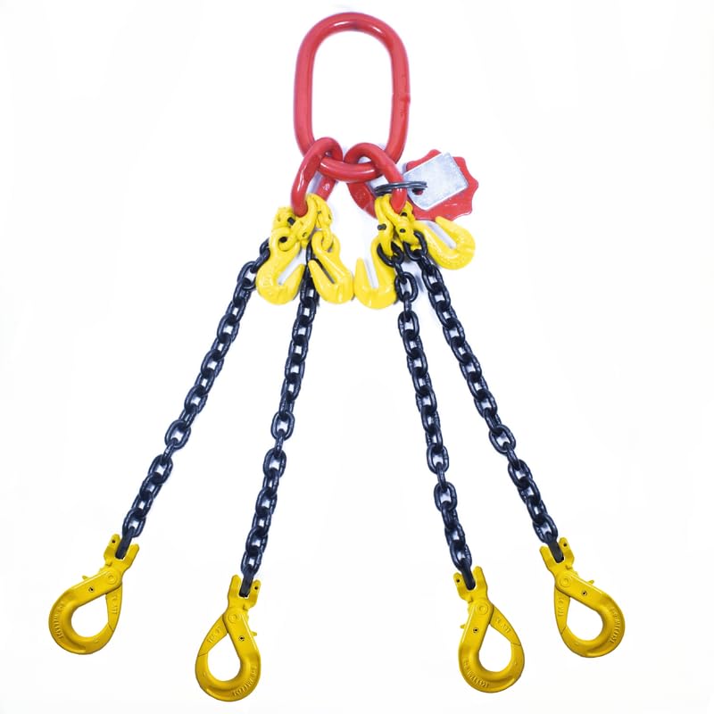 Catena di Sollevamento a 4 Braccio 6mm x 2m con Ganci a Forcella Autobloccante e Ganci Accorciatore - Catena ad Alta Resistenza - Catena per Gru Zincata e Robusta, Classe 8