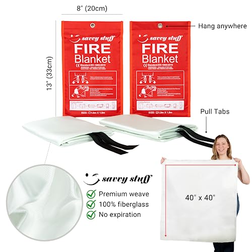 Savvy Stuff Emergency Fire Blanket For Home & Kitchen – Fiberglass Flame Cover For Inside & Outside Emergency Use – Household Cooking, Camping Travel, Fireplace, Car & Garage – Two Pack Of Supplies #TOP2
