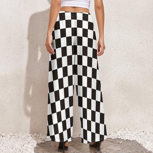VOSERY Palazzo Pants for Women - Black and White Checkerboard Comfy Casual Womens Wide Leg Pants Baggy Lounge Pants4