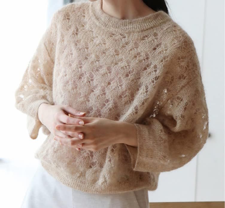 Soft Mohair Cashmere Wool Knitting Yarn Lightweight Hand Knitwear Yarn DIY Shawl Scarf Crochet Thread with A Crochet (Beige) - Image 5
