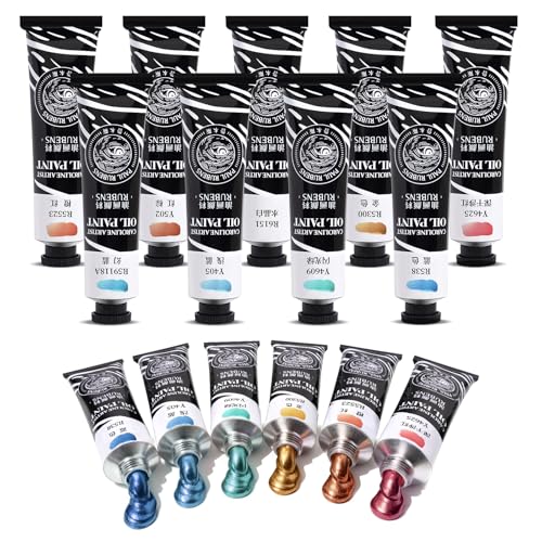 Paul Rubens Juego de pintura al óleo metálica, 9 colores x tubos grandes de 60 ml, pintura profesional a base de aceite para lienzo, madera, alta saturación y consistencia, suministros de arte para