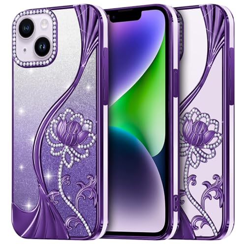 Coque iPhone 14 fine TPU souple premium motif floral pailleté de LEVIOSA