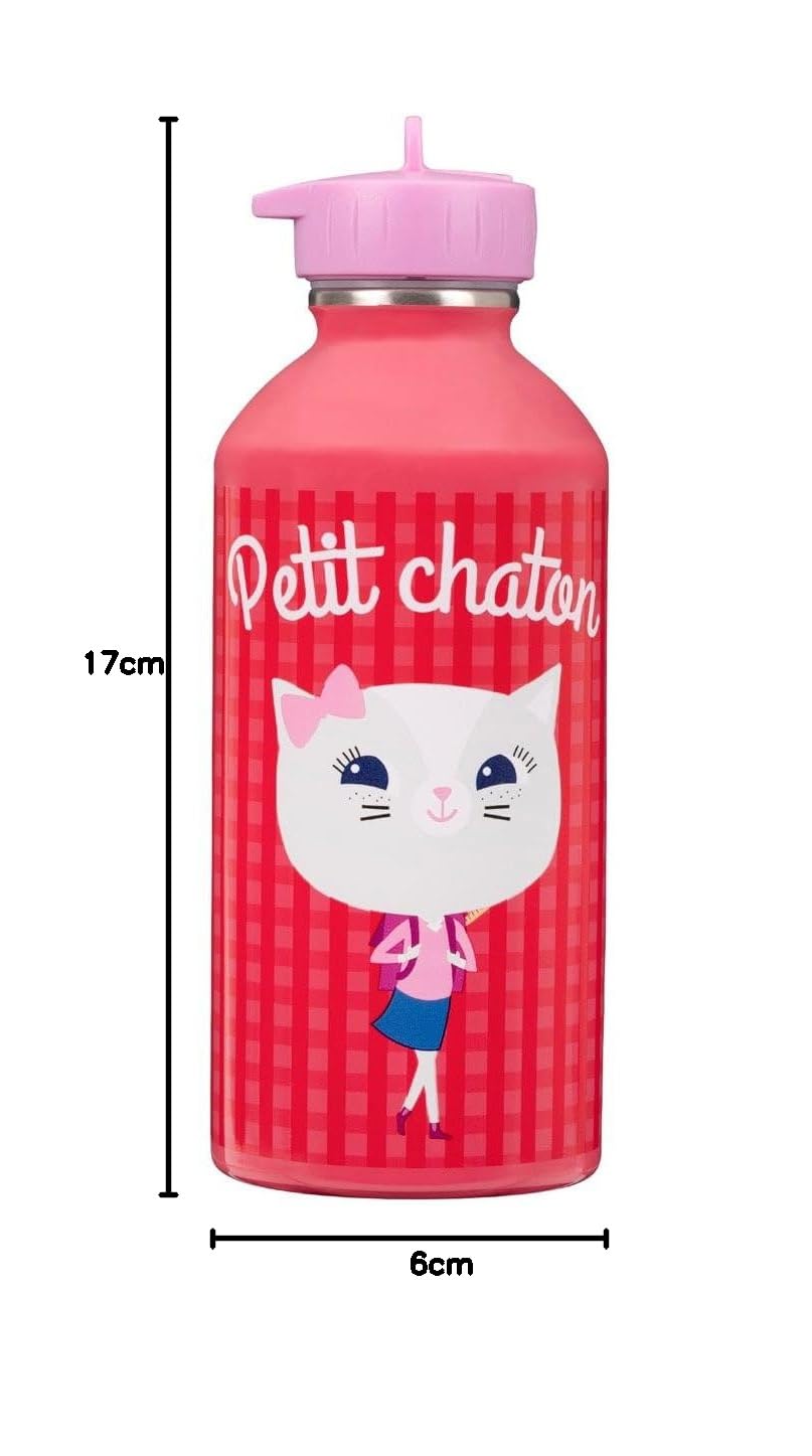 Gourde Enfant Acier Inoxydable 300ml Rouge Petit Chaton Réutilisable Écologique Design Coloré Durable