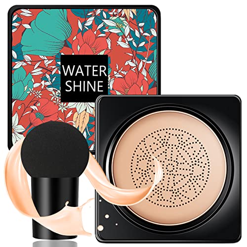 Mushroom Head Air Cushion CC Cream,CAHIUYOA BB Cream Foundation Face Makeup,Full Coverage Concealer Liquid Matte Makeup Foundation Long Lasting Moisturizing CC Cream Foundation-Natural