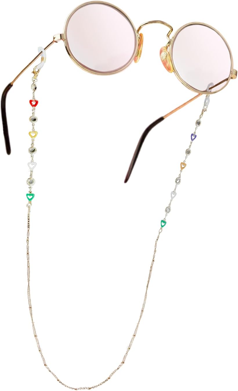 Eyeglasses Chain, Colorful Bead Glasses Chain Heart Anti-slip Spectacles Cord Sunglasses Strap Lanyard Eyewear Chain for Women Sport and Daily Use Y7AXYJL