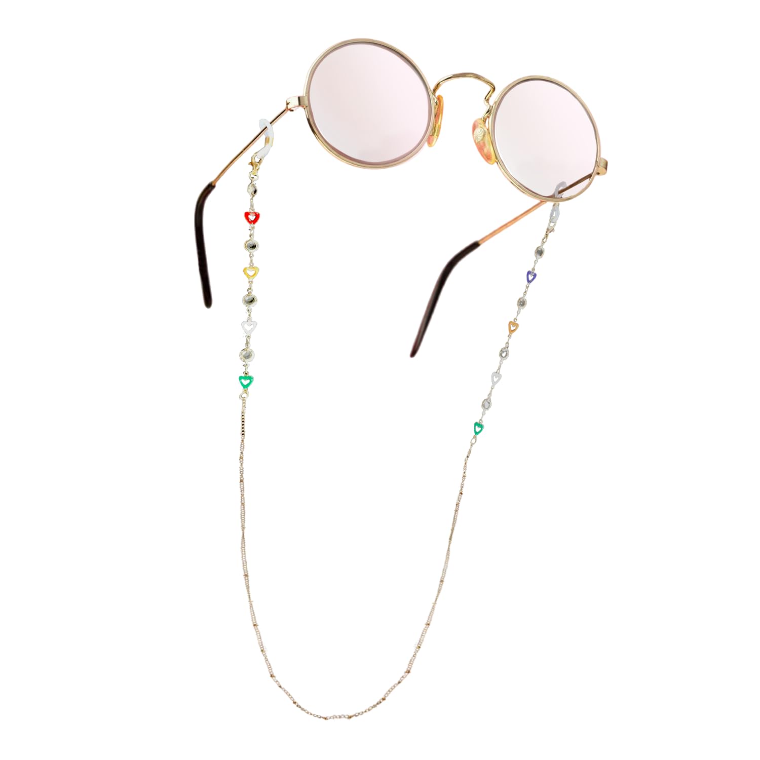 Eyeglasses Chain, Colorful Bead Glasses Chain Heart Anti-slip Spectacles Cord Sunglasses Strap Lanyard Eyewear Chain for Women Sport and Daily Use Y7AXYJL