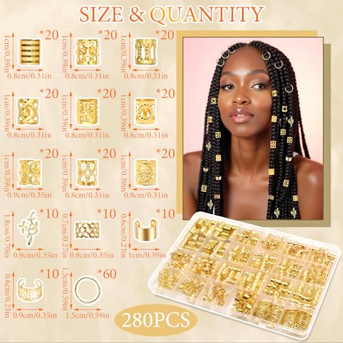 Cuentas para el cabello y joyas doradas para trenzas africanas kit NAISKA de 280 piezas ajustables 5