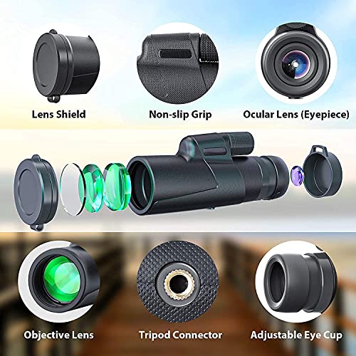 Qisebin Monóculos 12 x 50 para adultos, telescópio monocular de alta potência com suporte para smart