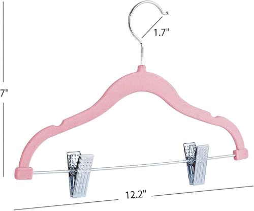 Miniatura 2 de Perchas de terciopelo para faldas para niños, paquete de 24 perchas de terciopelo para bebé con clips ajustables, perchas para pantalones, ahorro de