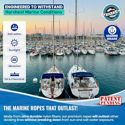 Image of Premium Nylon Boat Dock Lines & Ropes for Docking & Pontoon | Double Braided Marine Rope | Boat Ropes for Docking with Loop | UV & Saltwater Resistant Dock Rope (Neon Green, 1 /2 inch x 20')