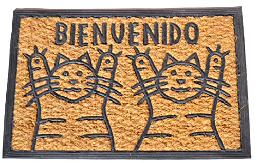 BETTER WITH FRIENDS Felpudo de Fibras Naturales con Base Goma 60cm x 40cm. (2 Gatos) Animal Gato...