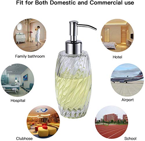 Delle Rosa Countertop Glass Soap Dispenser Brushed Nickel Clear Glass Bottle Dispenser for Kitchen, Bathroom Essential Oils, Lotions, Liquid Soaps