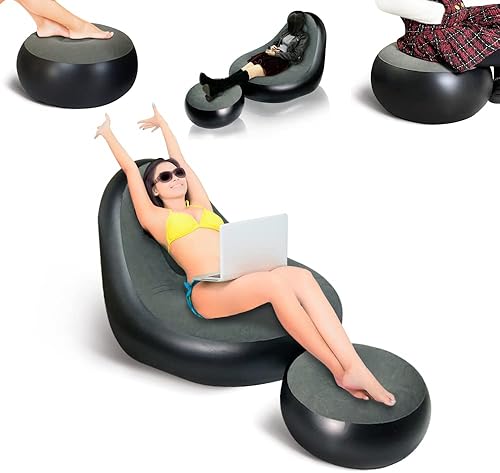 Nevife Sillón inflable con otomana sofá inflable portátil tumbona de aire sofá perezoso para interiores y exteriores