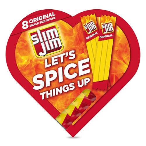 Slim Jim Smoked Meat Sticks, Original, Gifts for Him, Valentine's Day Heart Gift Box, 6g Protein Per Serving, .28oz (8 Sticks Per Box)