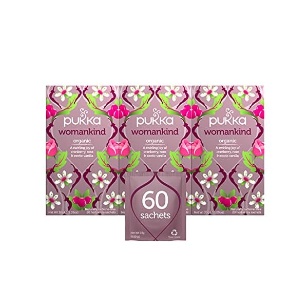 Pukka Organic Tea Bags, Mothers Day Gift, Womankind Herbal Tea with Shatavari, Cranberry & Rose Flower, Perfect for Balanced Harmony, 20 Count (Pack of 3) 60 Tea Bags, PP-GRCE31048