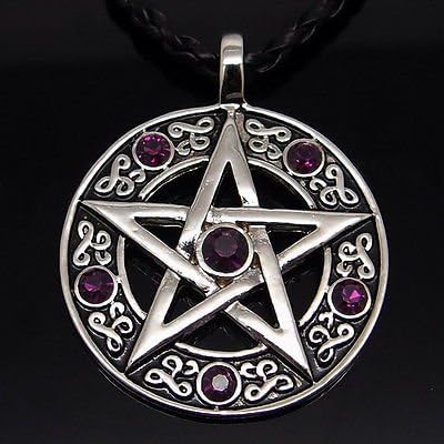 Purple CZs Pentacle Pentagram Star Pewter Pendant with 20" Necklace PP#207P by Preciastore