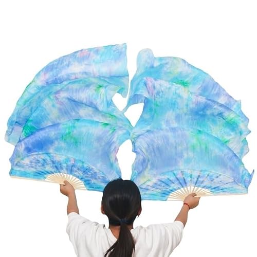 DMLAYHP Belly Dance Fan 2PCS Belly Dance Silk Fan Veil Folding Veils Stage(6,120x90cm)