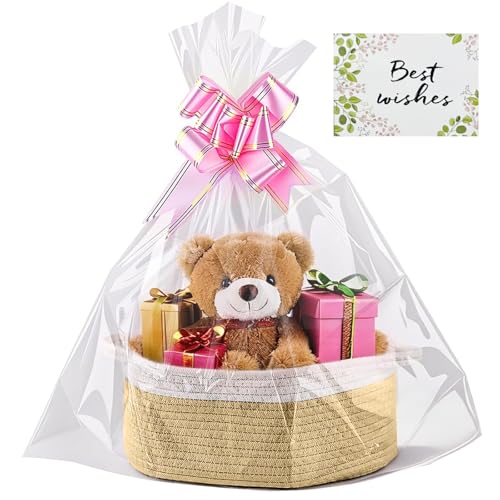 VIDSTW Präsentkorb Leer inclui saco de embalagem e fita cesta para presente feito de algodão cesta de presente vazia com alças caixas organizadoras para a Páscoa Baby Showers Natal (caqui branco)