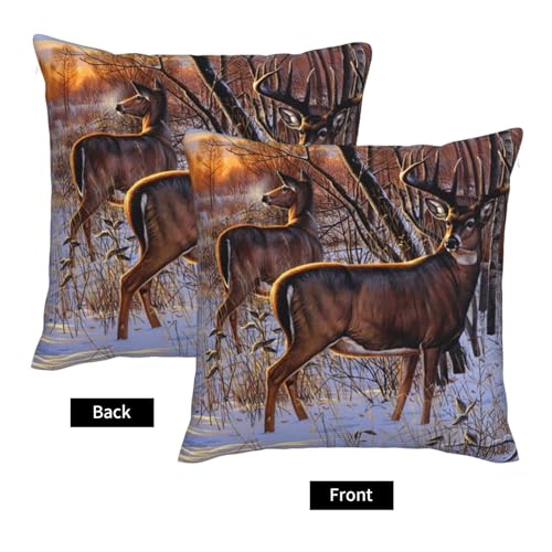 Housse de coussin imitation lin motif cerf déco lot de 2 - 4