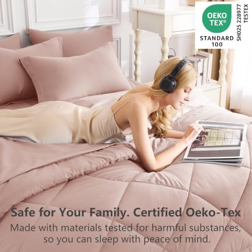Image of CozyLux Full Size Comforter Sets Dusty Pink - 7 Pieces Bed in a Bag Full, Luxury Soft Bed Set for All Seasons, Bedding Set with Down Alternative Comforter, Sheets, Pillowcases & Shams