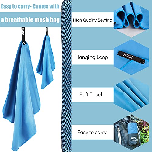 Bogi Microfiber Travel Sports Towel-Quick Dry Towel, Soft Lightweight Microfiber Camping Towel Absorbent Compact Travel Towel For Camping Gym Yoga Swimming Backpacking (L:60''X30''+16''X16''-Blue) #TOP2