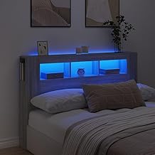 vidaXL LED Headboard, Bed Frame Headboard, Double Bed Accessory, Bedroom Furniture Home Interior, Sonoma Grey 160 x 18.5 x 103.5 cm Engineered Wood