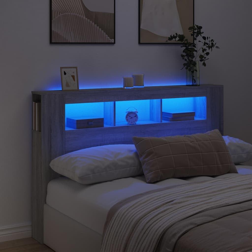 vidaXL LED Headboard Grey Sonoma 160x18,5x103,5 cm Engineered Wood