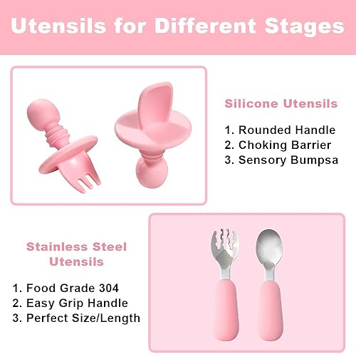 Miniatura 7 de Juego de alimentación de silicona para bebés, suministros de destete con ventosa dividida, juego de platos de autoalimentación para niños pequeños