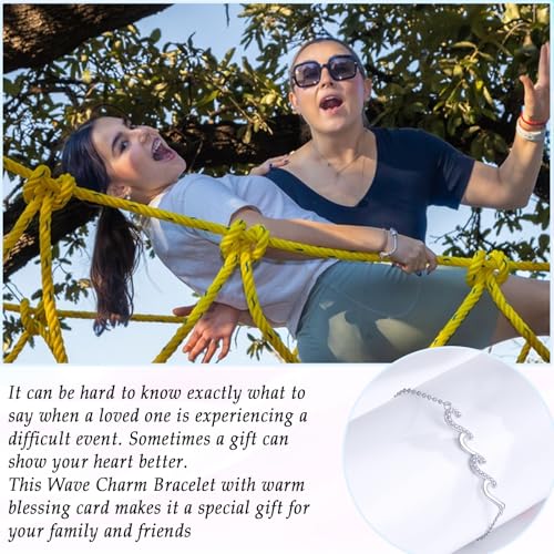 Image of Gifts for Women Christmas Birthday, Silver Wave Bracelets for Woman Mom Wife Grandma Daughter Granddaughter Friend Sister, The Waves of Life We've Through Together Mothers Day Graduation Gift