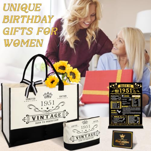 Image of 75th Birthday Gift for Women-Vintage 1951 Canvas Tote Bag,Makeup Bag,Poster