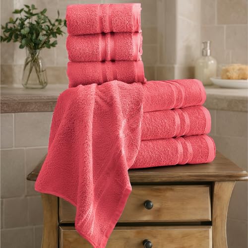 Image of Welspun Arlo 100% Cotton Bath Towel | Towels for Bath Large Size | Soft & Highly Absorbent Cotton Bath Towel | Quick Dry Bathing Towel for Men & Women | 70 x 137 cm | Coral Lite