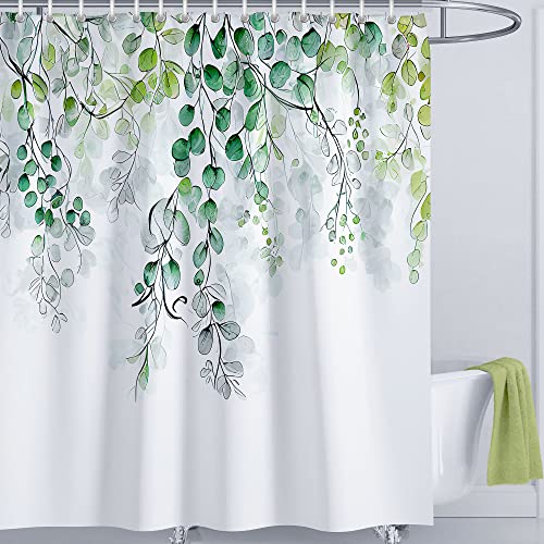 LIVETTY Shower Curtain 180×180cm Plant Bathroom Decoration Leaves Shower Curtains Mould Proof Floral Shower Curtain Fabric Bathroom Curtain with 12 Hooks Washable Quick-Drying