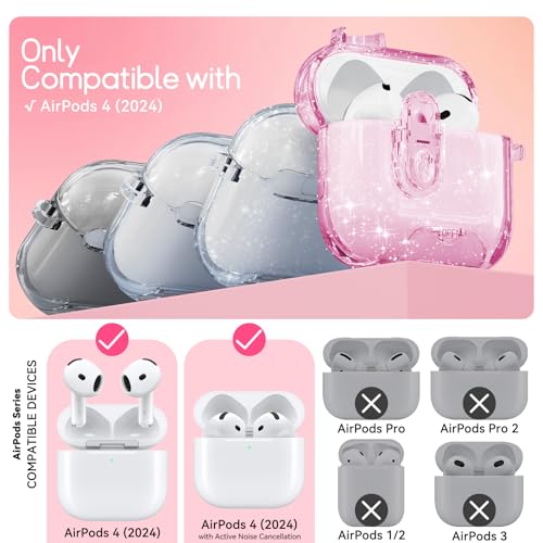 Image of for AirPods 4 Case 2024 with Safety Lock,Glitter Pink