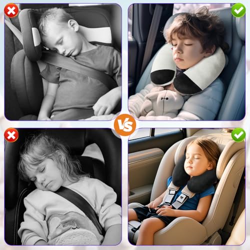 Alaoo Nackenkissen Kinder, Memory Foam Nackenstütze, Reisekissen U-förmiges Nackenstützkissen, Cartoon Tier Nackenhörnchen, Stützkissen für Auto Zug Büro Heim Flugzeug für Reisen (Schwarz Katze)