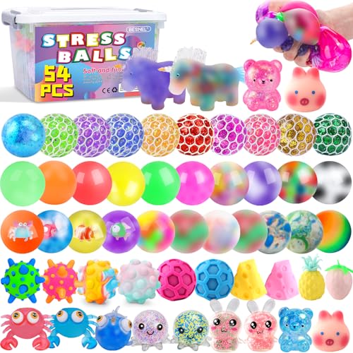 Image of 54 Pack Stress Balls, Squishy Balls, Squeeze Balls for Adults | Stress Relief Balls, Prize Box Stuffers, Party Favors