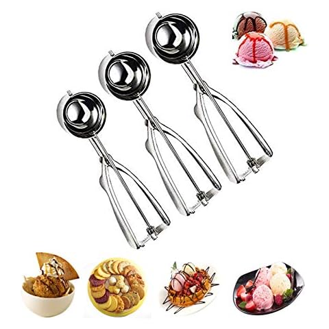 LEOP Ice Cream Scoop with Trigger, Cookie Scoop Set, 18/8 Stainless Steel for Baking Include Large-Medium-Small Size Perfect for Cookie, Ice Cream, Cupcake, Muffin, Meatball 3 PCS Cover