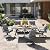 Grand patio 7-Piece Patio Dining Set for 6, E-Coated Outdoor Dining Set Swivel Patio Dining Chairs with Olefin Cushions & 1 Black Rectangular Faux Woodgrain Dining Table with 1.5”Market Umbrella Hole