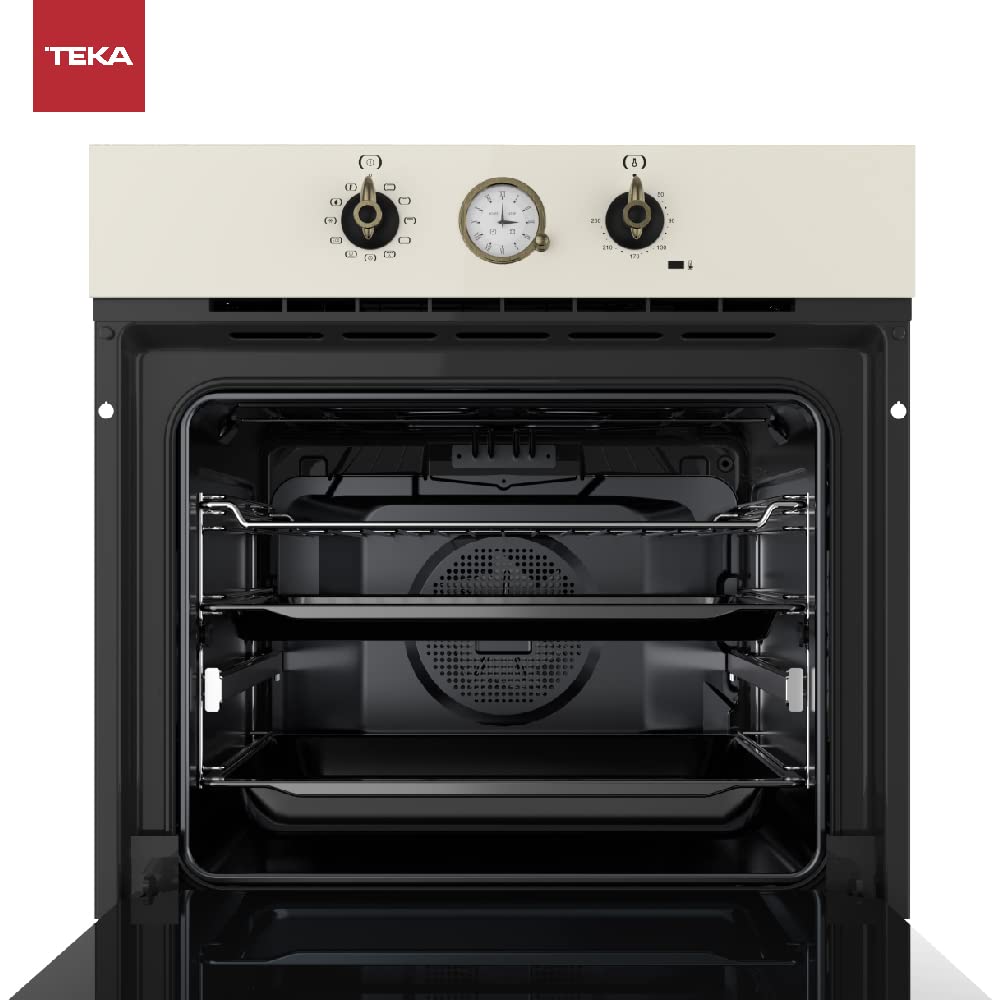 Teka HRB 6300 VN - Horno Multifunción SurroundTemp de 60 cm, Country Style Edition, 9 Funciones de Cocinado, Reloj Analógico con Programador, Color Vainilla