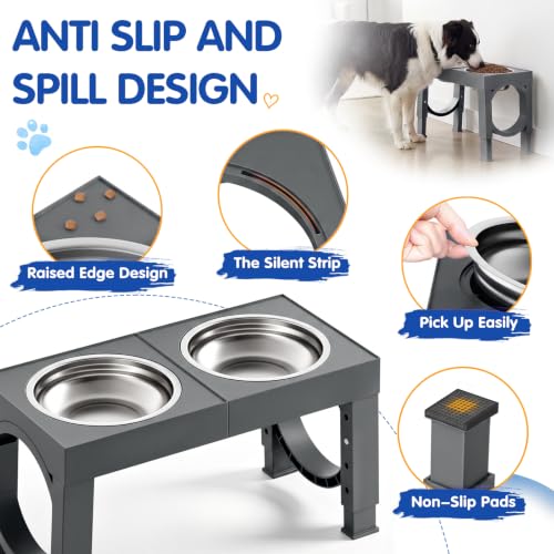 Image of XIAZ Elevated Dog Bowls Large Breed Raised Dogs Bowl Stand Large /Medium Sized Dog Stainless Steel Food Water Bowl Stands 5 Heights Adjustable 9 /11 /12 /14in Pet Feeder Dish Station