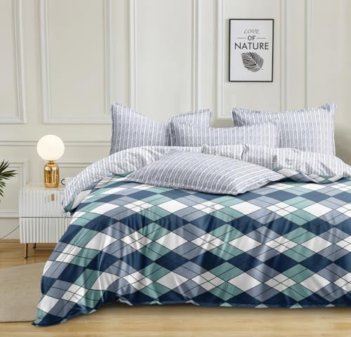 Image of 180 TC Cotton Feel All Around Elastic Fitted Bedsheets King Size, Premium Fitted Bedsheets King Size for Double Bed with 2 Pillow Covers, Size- 78 inch x 72 inch (Blue Box)