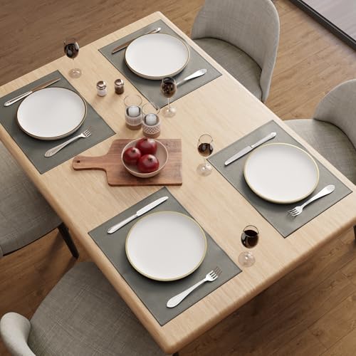 Image of Encasa XO Leather Dining Table Mats Set of 4 | Water Repellent & Heat Resistant Dining Table Mats | Washable & Easy to Clean Placemats for Kitchen Decor - 42x30 cm (Grey)
