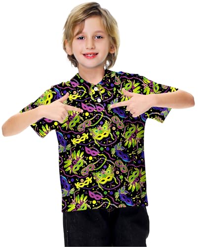 Image of AOBUTE Kids 4th of July Polo American Flag Short Sleeve Button Down Shirts Tops 3-14 Years