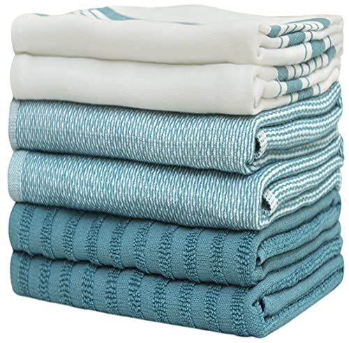 Image of Premium Kitchen Towels (20 inchx 28 inch, 6 Pack) | Large Cotton Dish Towels | Flat & Terry Highly Absorbent Kitchen Linen Set with Hanging Loop | Aqua