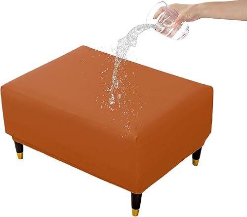 HAOYONG Funda otomana impermeable, funda elástica para reposapiés, de piel sintética suave, funda cuadrada de almacenamiento otomana, lavable a