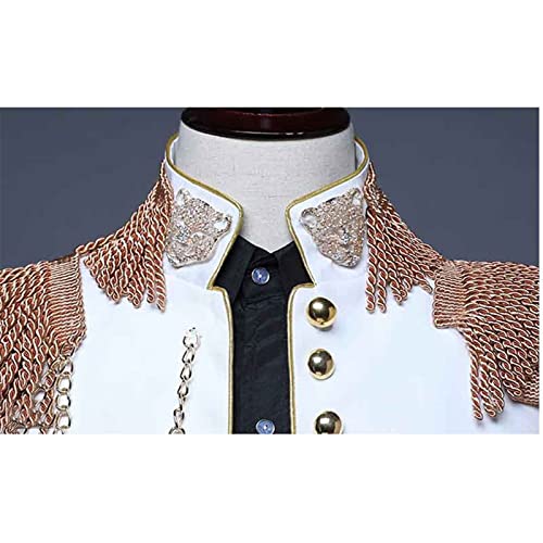 Kelsiop Men's Punk Military Drummer Jacket Fashion Fringe Design Stand Collar Blazer Club Party Clothing3